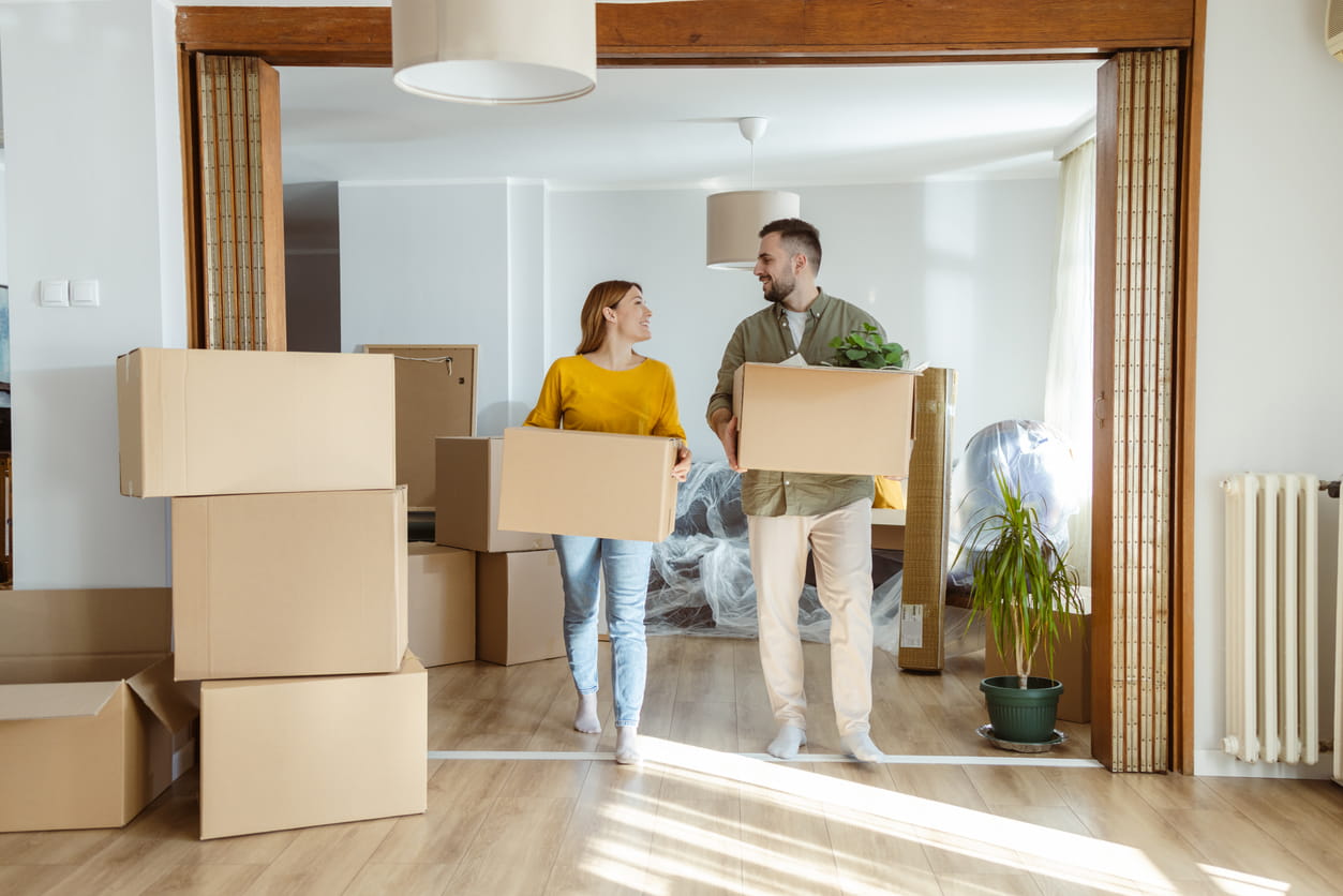 couple moving in new home in abbey meads